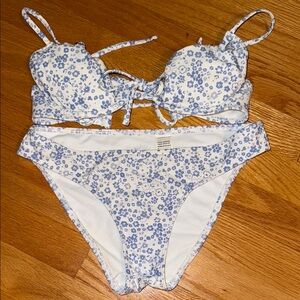 Hollister Blue and White Floral Bikini